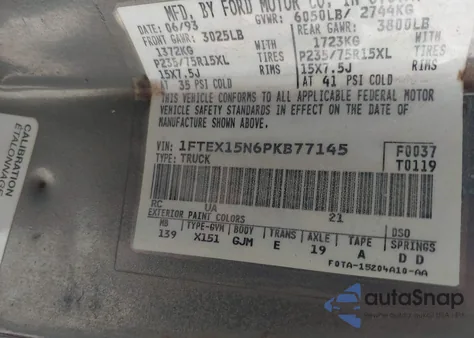 1993 Ford F150 из США, поврежденный, VIN 1FTEX15N6PKB77145